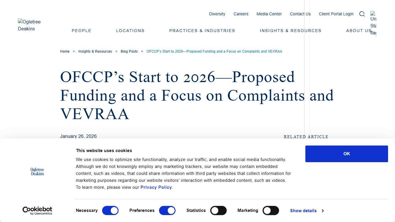 OFCCP’s Start to 2026—Proposed Funding and a Focus on Complaints and VEVRAA - Ogletree